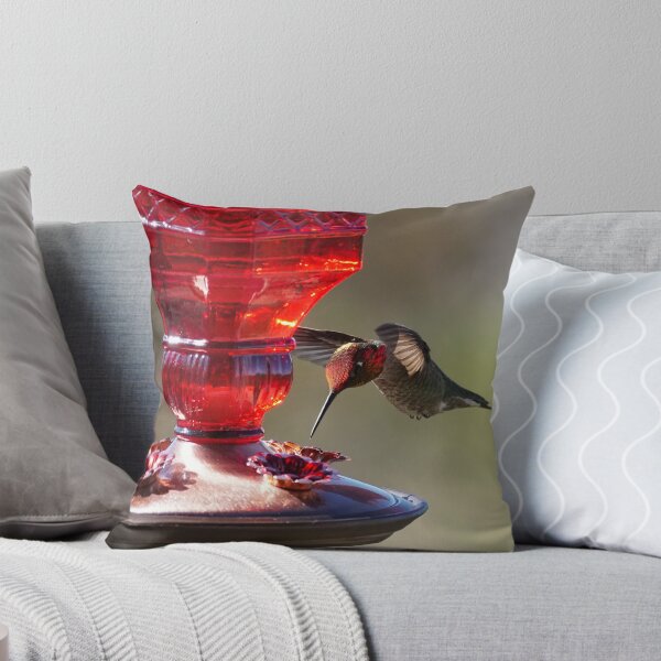 Item preview, A red headed hummingbird flying in for food.	 designed and sold by MomentofPercep.
