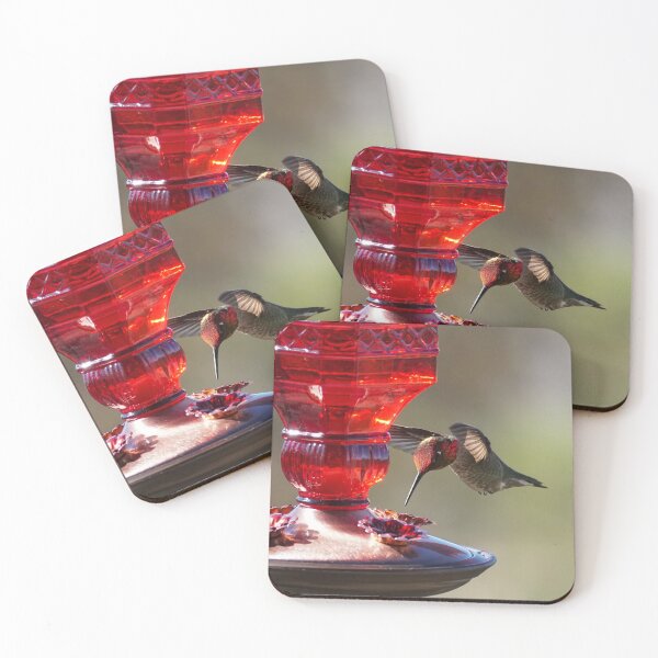 Item preview, A red headed hummingbird flying in for food.	 designed and sold by MomentofPercep.