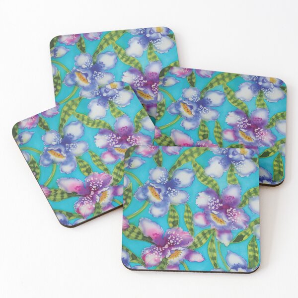 Item preview, Orchids in Magenta and Purple on Aqua   designed and sold by Leslie Rogers Todder.