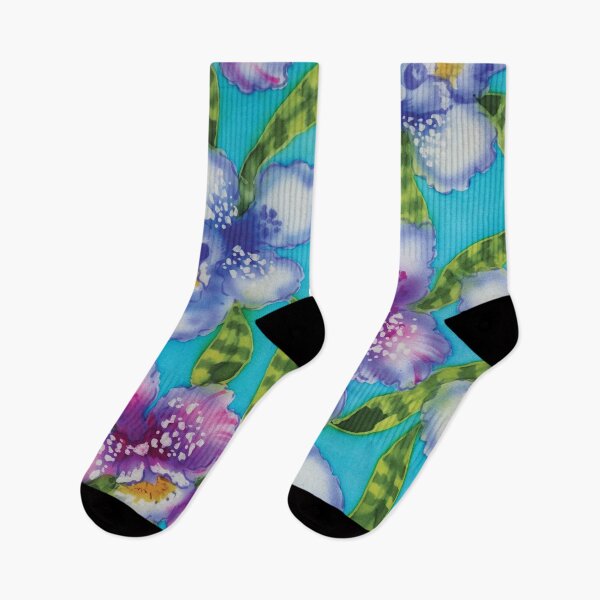 Item preview, Orchids in Magenta and Purple on Aqua   designed and sold by Leslie Rogers Todder.