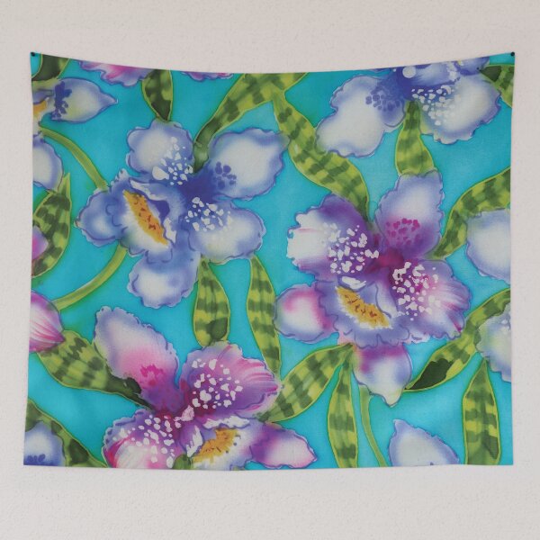 Item preview, Orchids in Magenta and Purple on Aqua   designed and sold by Leslie Rogers Todder.