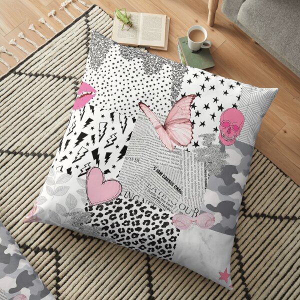 black pink white vsco collage Floor Pillow