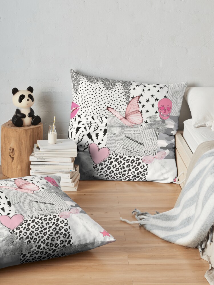 Alternate view of black pink white vsco collage Floor Pillow