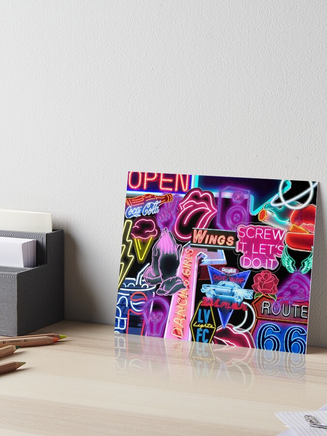 neon sign collage Mounted Print for Sale by morgananjos