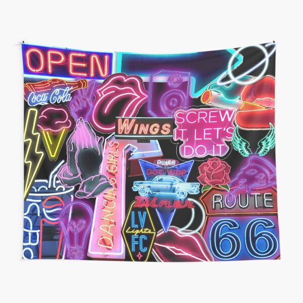 neon sign collage Tapestry