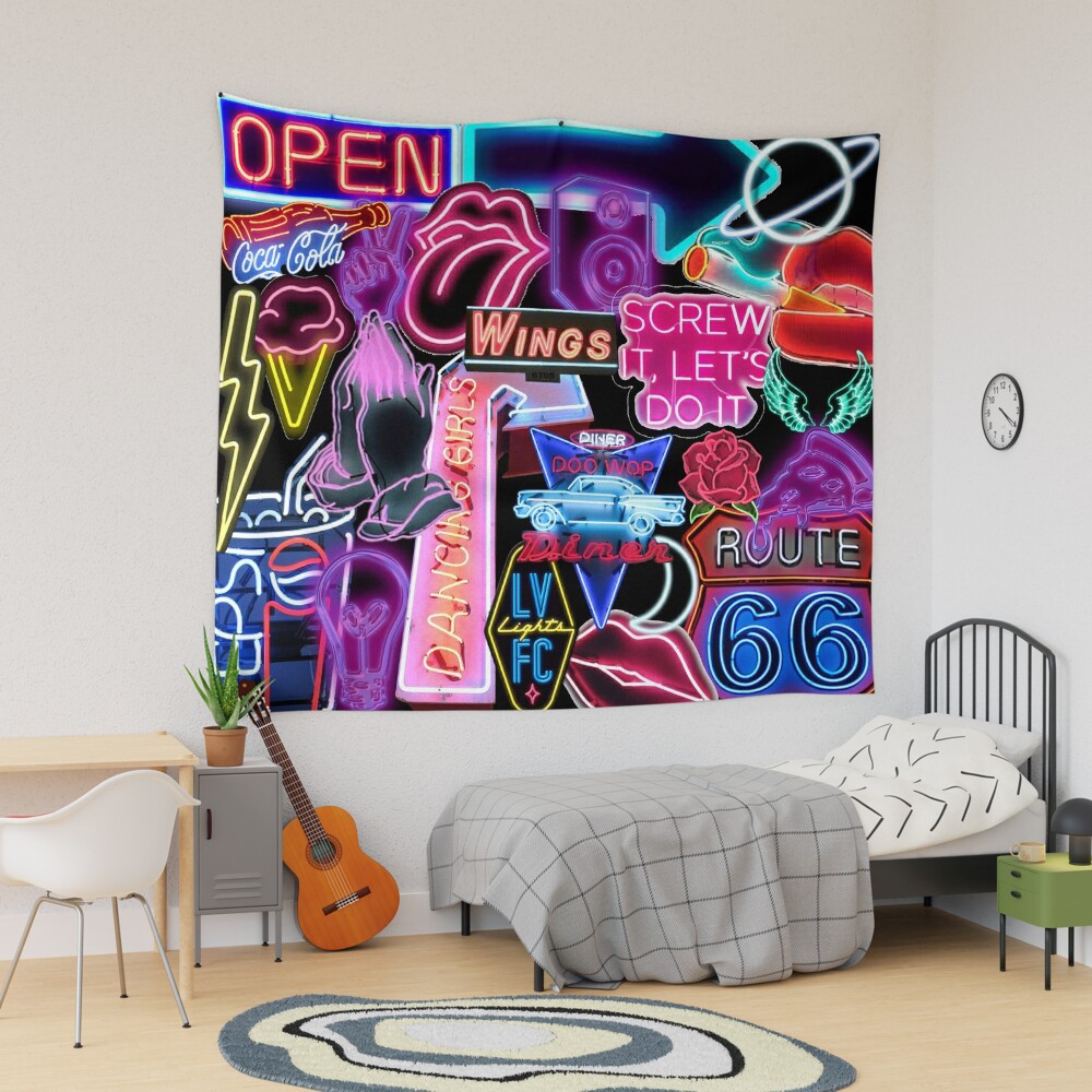 neon sign collage Tapestry for Sale by morgananjos