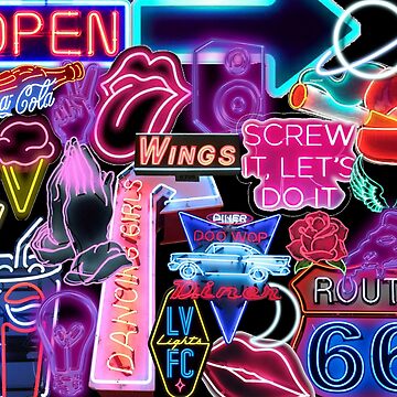 neon sign collage Mounted Print for Sale by morgananjos