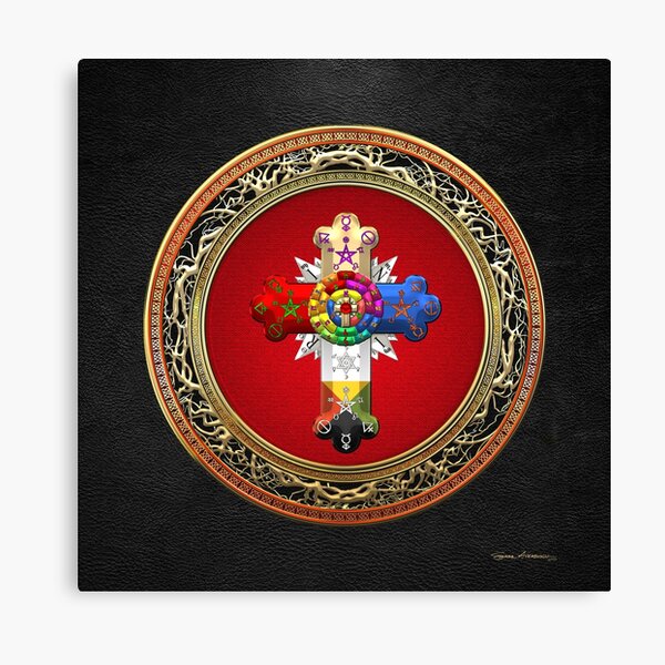 Rosy Cross - Rose Croix Special Edition on Red over Black Leather Canvas Print