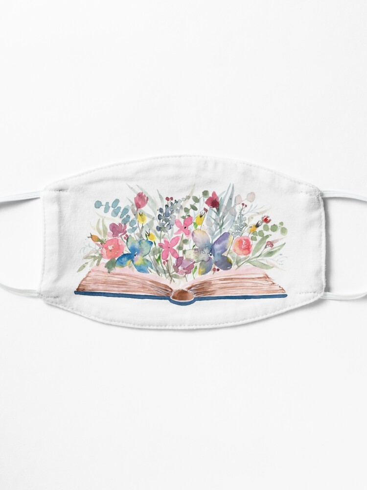 Alternate view of Watercolor Open Book with Florals Mask