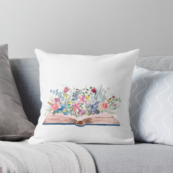 Aperçu de l'œuvre Livre ouvert à l'aquarelle avec des fleurs créée et vendue par Harpley Design Studio.