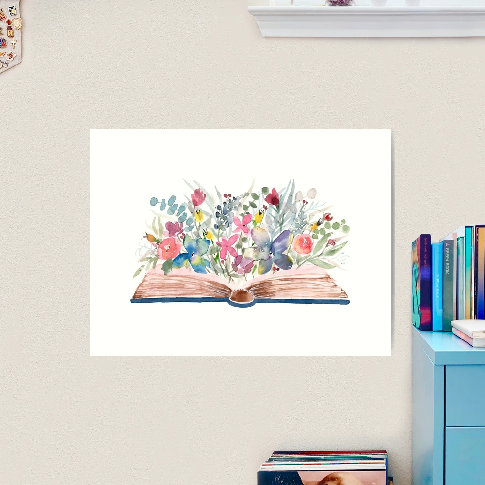 Watercolor Open Book with Florals Art Print for Sale by Harpley Design  Studio