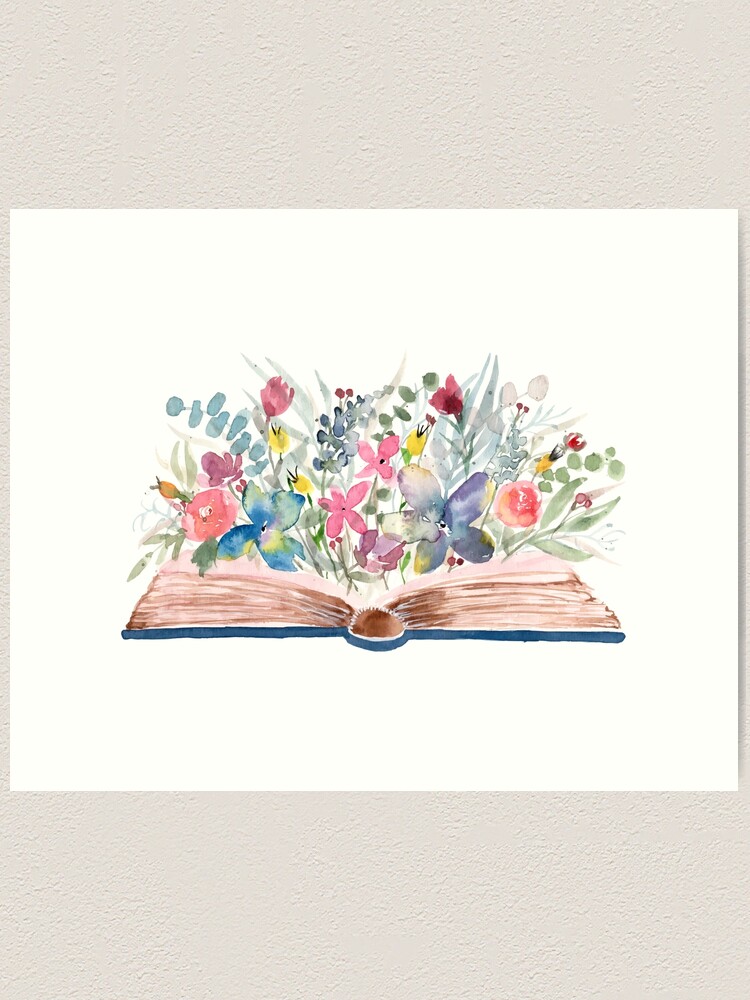 Watercolor Open Book with Florals Art Print for Sale by Harpley Design  Studio