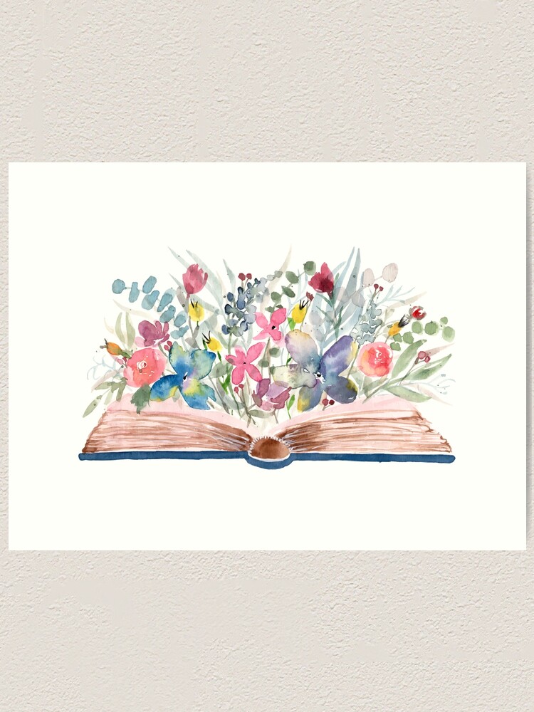 Watercolor Open Book with Florals | Art Print