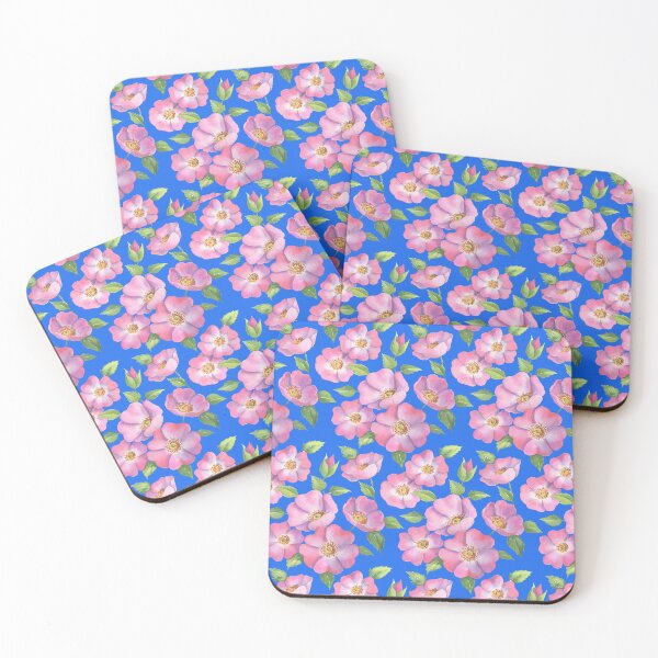 Item preview, Watercolour wild rose on blue designed and sold by lizblackdowding.