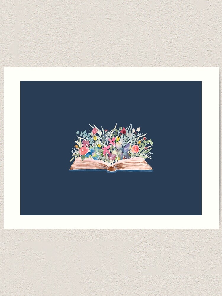Watercolor Open Book with Florals | Art Print