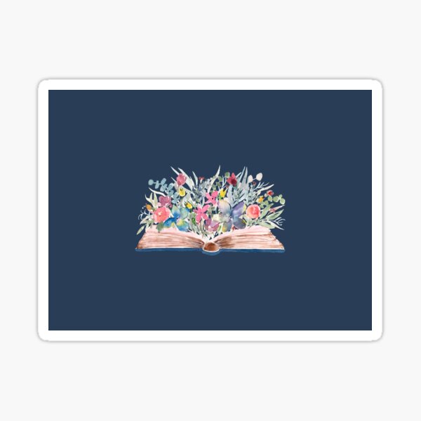 Vista previa del artículo con la obra «Libro abierto de acuarela con flores sobre fondo azul marino», diseñado y vendido por Harpley Design Studio.