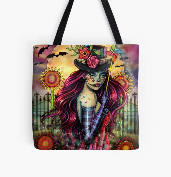 Sugar Skull Girl Fantasy Artwork by Molly Harrison All Over Print Tote Bag