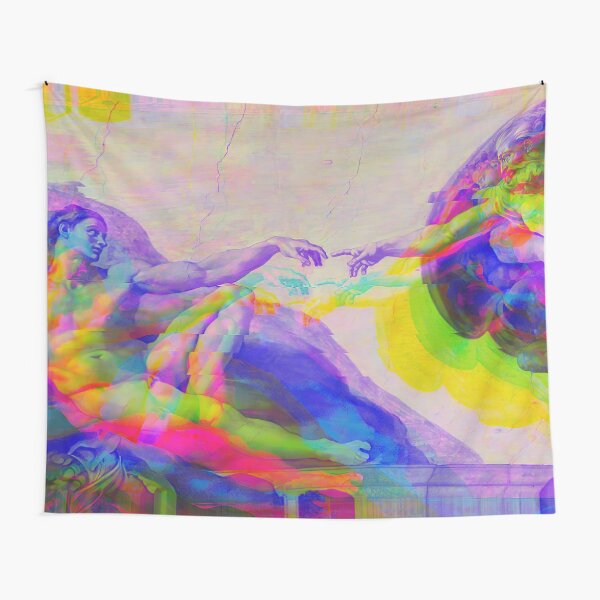 The Creation of Adam from Michelangelo Glitched (Digitally Enhanced) Tapestry