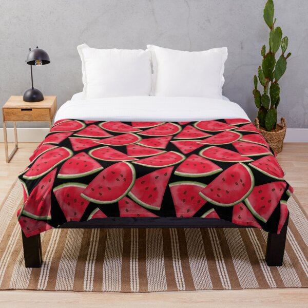 Watermelon on black Throw Blanket