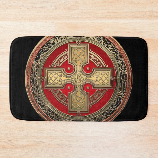 Item preview, Ancient Celtic Sacred Gold Knot Cross over Black Leather designed and sold by Serge Averbukh Art Studio.