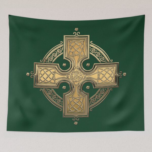 Item preview, Ancient Gold Celtic Knot Cross over Green Velvet designed and sold by Serge Averbukh Art Studio.