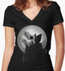 Skull Wolf Howl Women's Fitted V-Neck T-Shirt