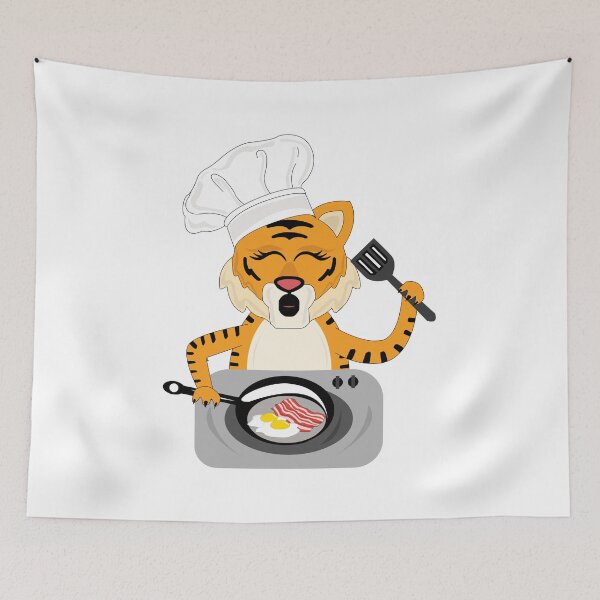 Item preview, Female tiger cooking prepares the breakfast in quarantine days. designed and sold by SGS-.