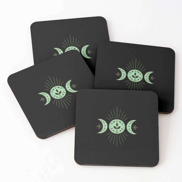 Item preview, Green witchy floral triple goddess moon illustration designed and sold by hanameda.