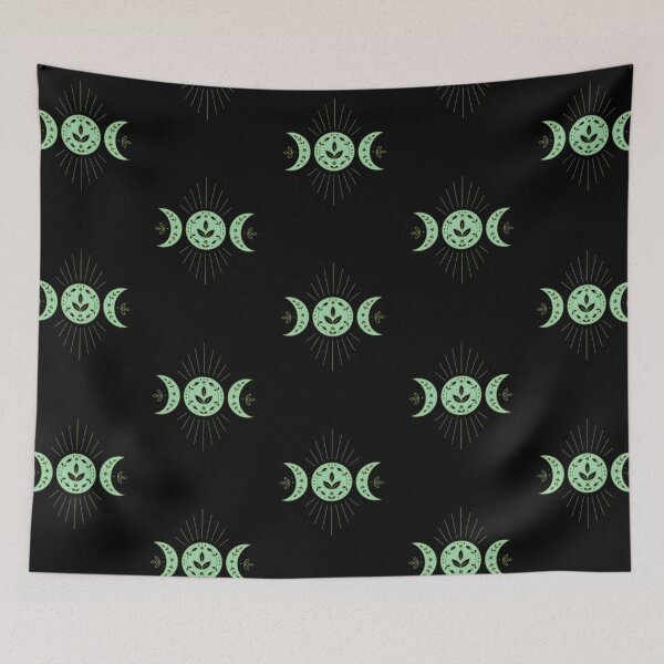 Item preview, Green witchy floral triple goddess moon illustration designed and sold by hanameda.