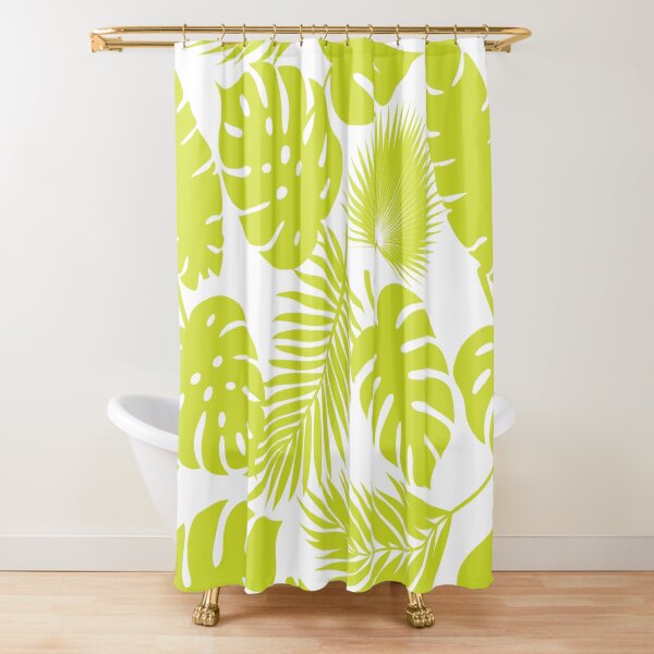 Tropical Leaves - Lime on White Shower Curtain