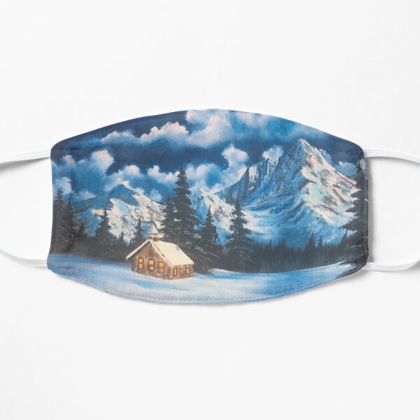 Bob Ross Style Inspired Snowy Mountain Oil Painting Mask
