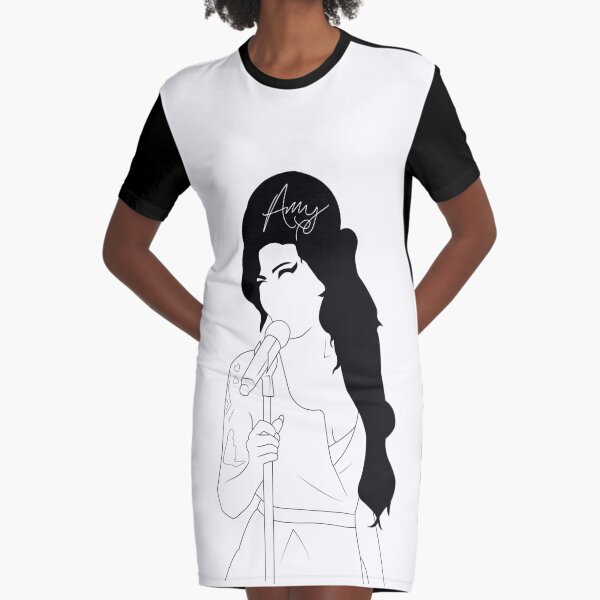 Amy Winehouse Line Drawing with Signiture Graphic T-Shirt Dress