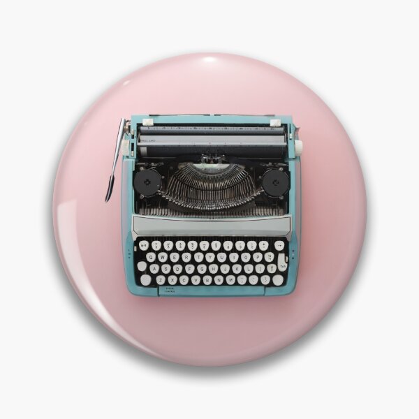 Item preview, Blue retro typewriter on pink background. Pastel colors. Vintage technology. designed and sold by PandaAvenue.