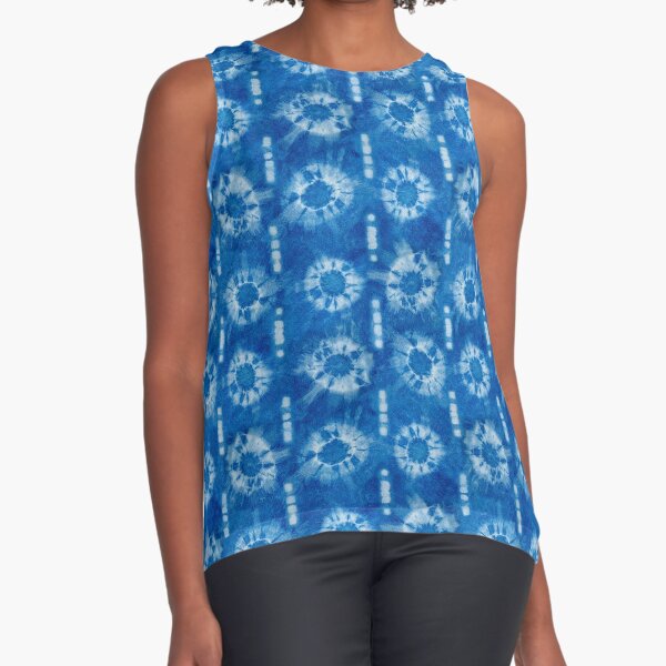 Flower blue and white tie dye pattern Sleeveless Top