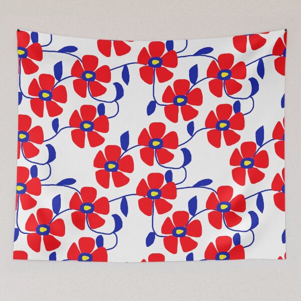 Aperçu de l'œuvre Fleurs rouges vignes bleues créée et vendue par bloomingvine.