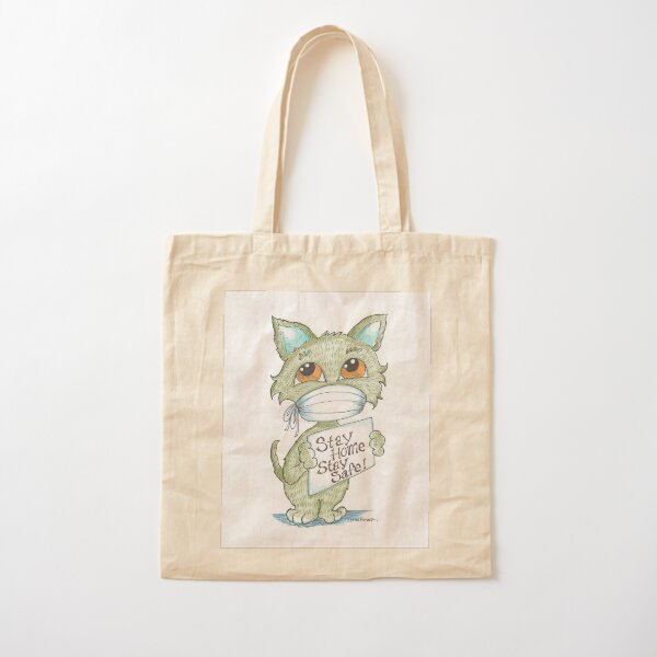 Cute Green Cat in a Mask Cotton Tote Bag