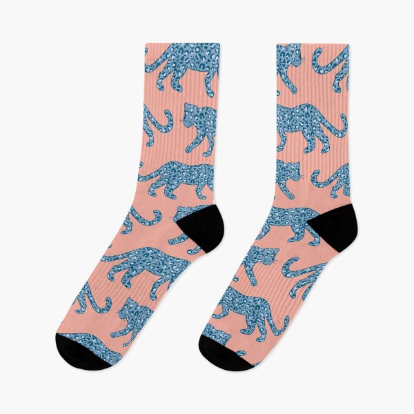 Item preview, Leopard Parade - Blue on Coral Pink designed and sold by fancyashell.