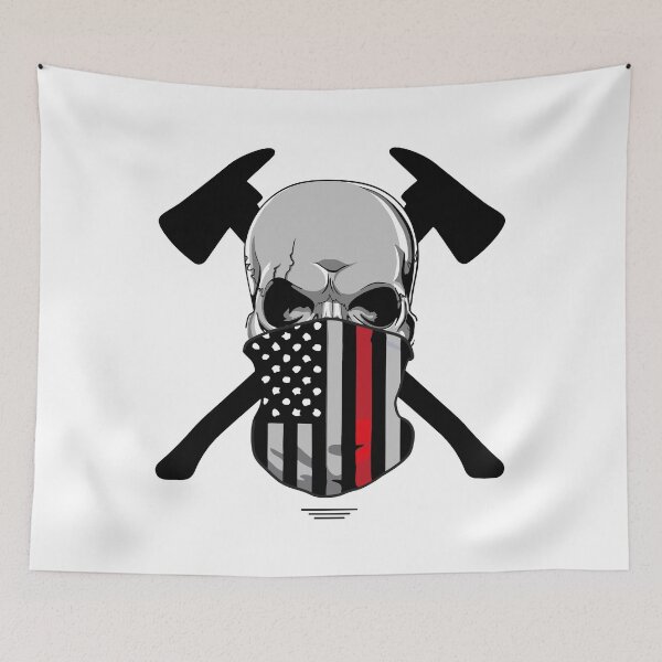 Item preview, Thin Red Line Firefighter Skull Flag designed and sold by MasterKlaw.