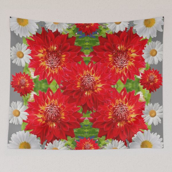 Item preview, WHITE DAISIES & RED DAHLIAS GARDEN ART designed and sold by sharlesart.