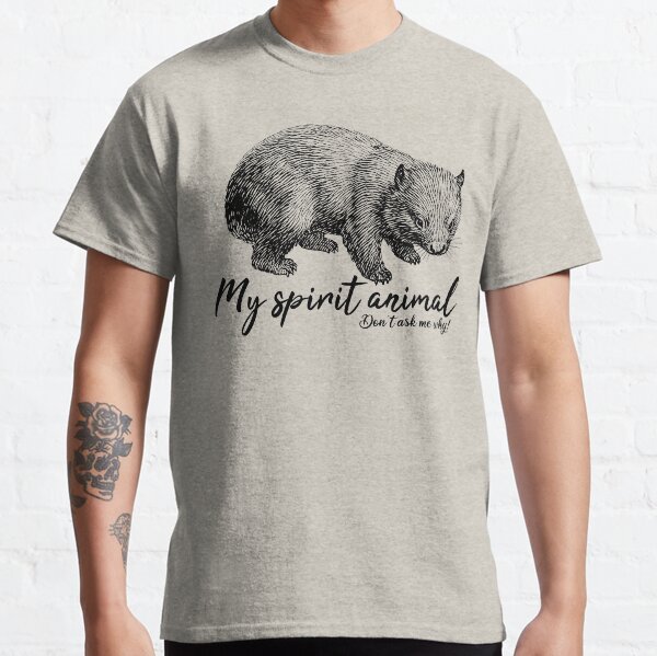 Vista previa del artículo con la obra «Wombat es mi espíritu animal. ¡No me preguntes porque!», diseñado y vendido por Manikool.