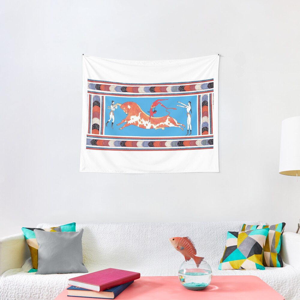 "Minoan Bull Leaping Toreador Fresco Restoration" Tapestry by