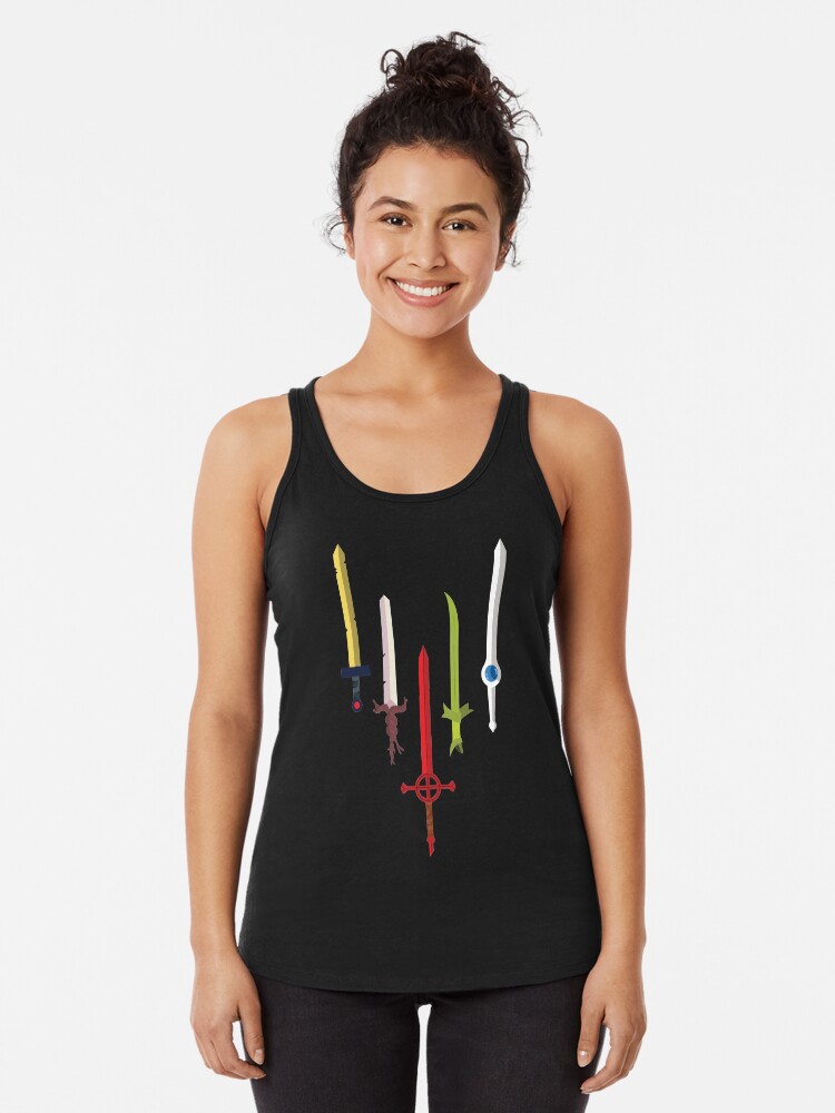 Thumbnail 1 of 3, Racerback Tank Top, Power of the Swords (Adventure Time) designed and sold by Ashley Castleton.