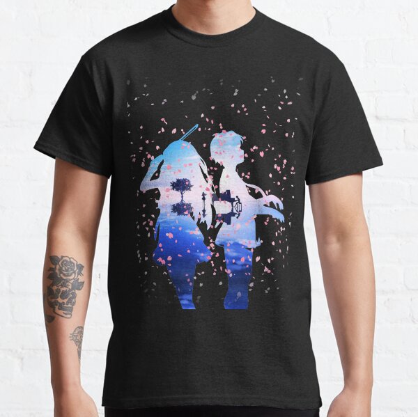 Vista previa del artículo con la obra «Tu mentira en abril Shigatsu wa Kimi no Uso Kaori y Kousei Anime Cherry Blossoms», diseñado y vendido por IdlyBlue.