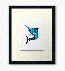 blue marlin fish jumping retro Framed Print
