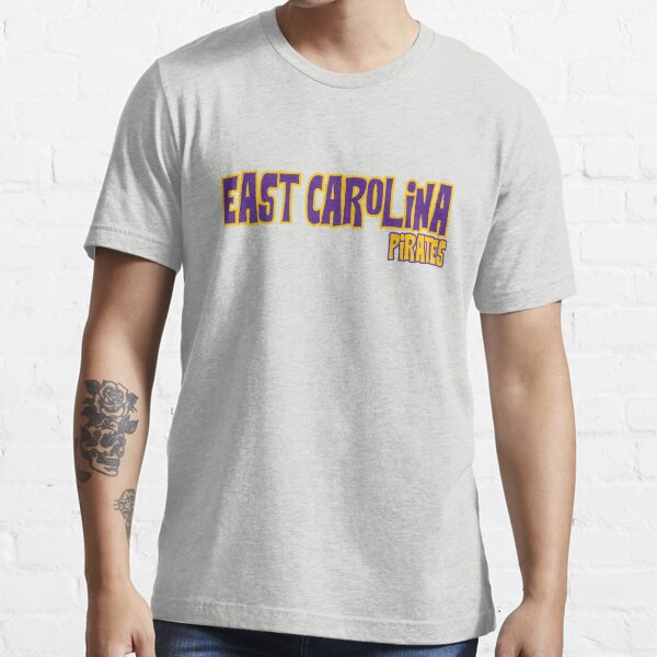 ECU East Carolina Pirates Baseball Shirt Mens Sz L Gray Purple Short Sleeve  Tee