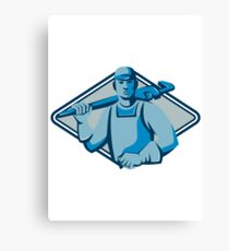 plumber worker monkey wrench retro Canvas Print