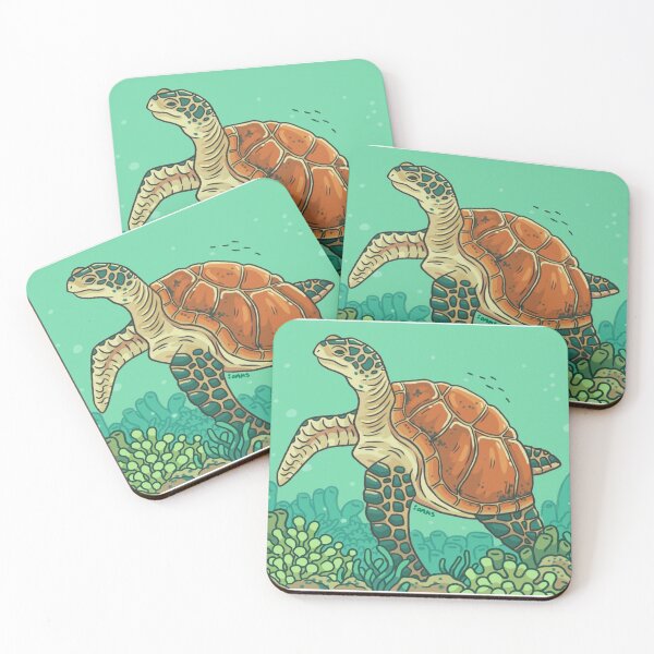 Item preview, Green Coral Sea Turtle designed and sold by oakydokyart ..