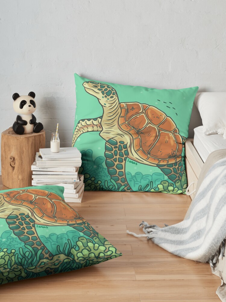 Alternate view of Green Coral Sea Turtle Floor Pillow
