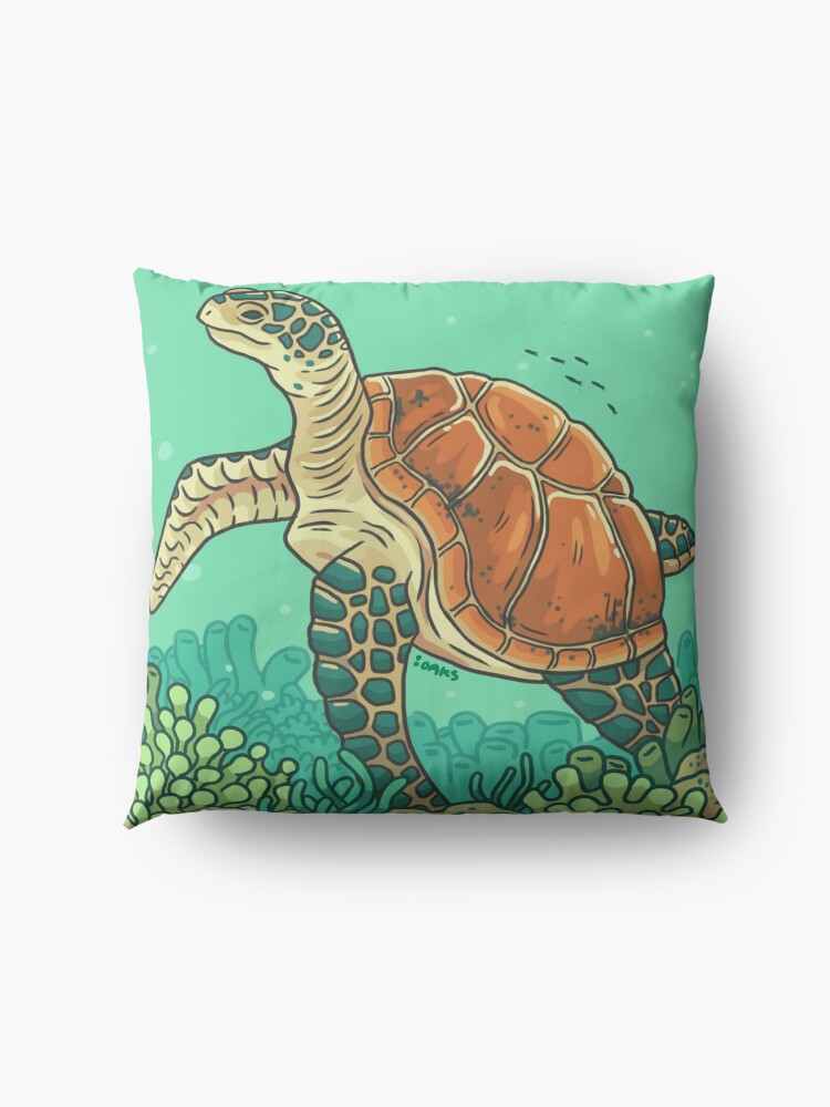 Alternate view of Green Coral Sea Turtle Floor Pillow
