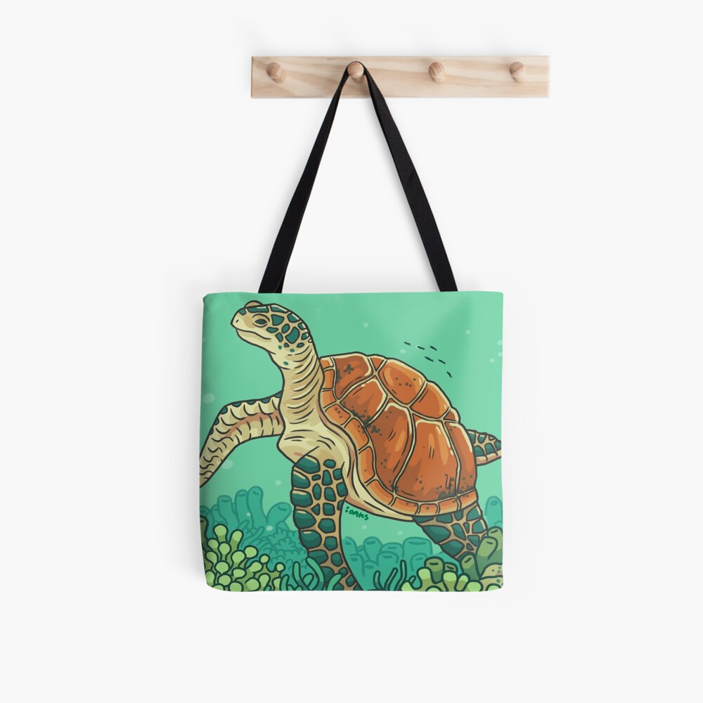 Green Coral Sea Turtle Tote Bag